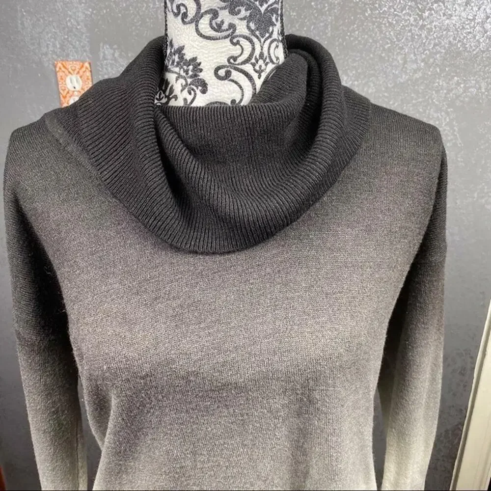 Carol Rose Black Charcoal Gray Ombré Cowl Neck Sweater, Size Medium, Soft Knit